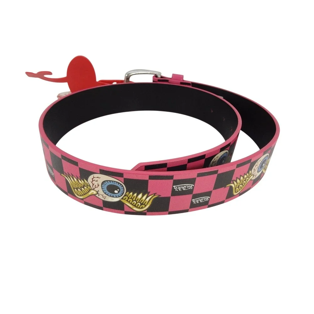 Von Dutch Belt Unisex Small Pink Black New Flying Eyeball Checkered Streetwear